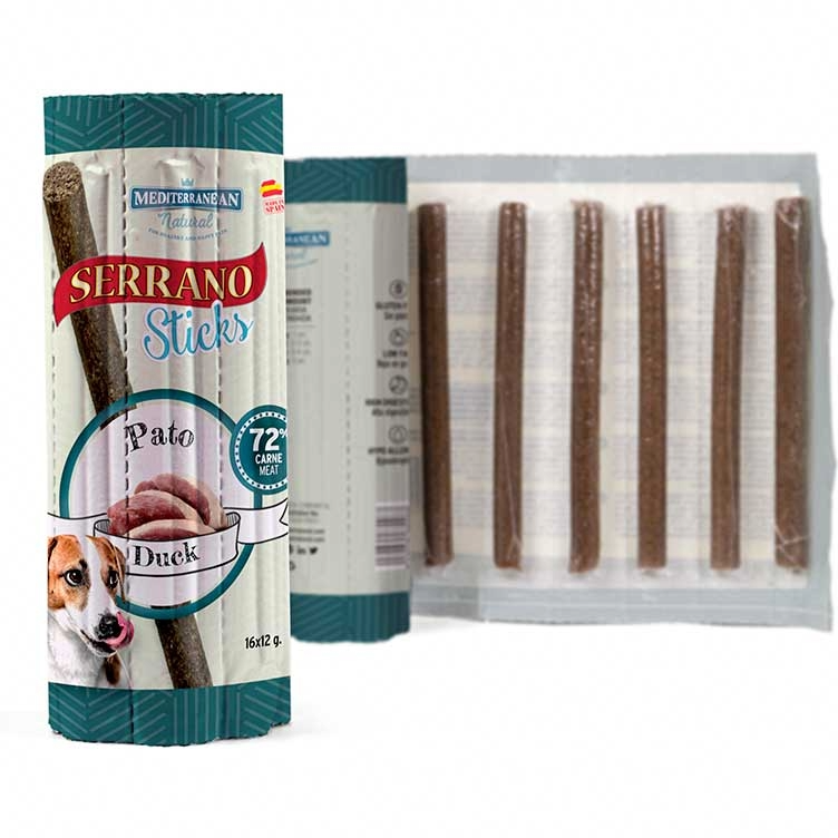 SERRANO Sticks per Cani 16x12g – Anatra, Agnello o Prosciutto-0
